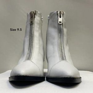 Jeffrey Campbell Landyn Zip Front White Bootie Pointed Toe Boots Size 9.5